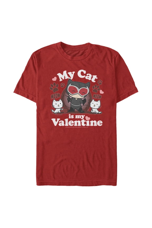 Men's Batman Catwoman My Cat is My Valentine  Graphic Tee Red 2X Large