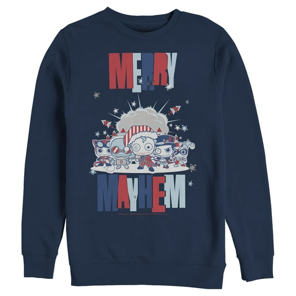Men's Batman Christmas Merry Mayhem  Sweatshirt Navy Blue 2X Large