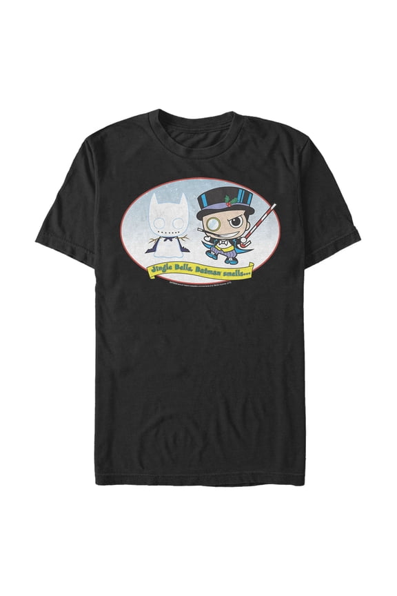 Men's Batman Christmas Naughty Penguin Graphic Tee Black Large