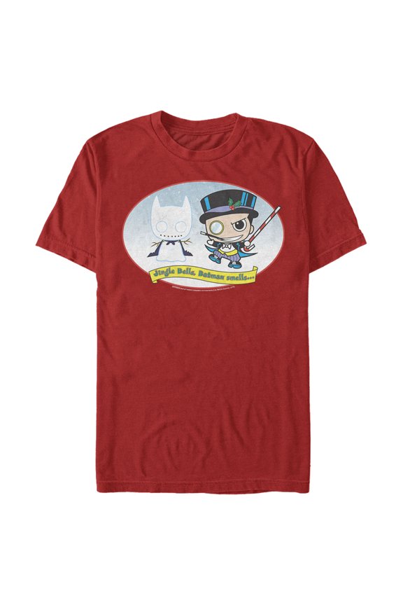 Men's Batman Christmas Naughty Penguin  Graphic Tee Red Large