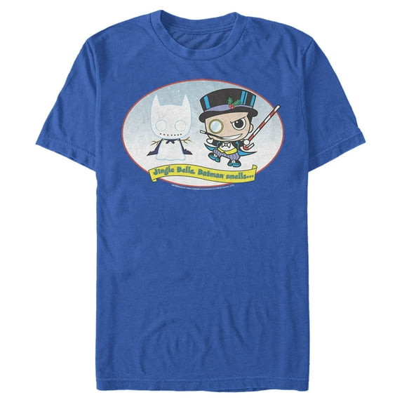 Men's Batman Christmas Naughty Penguin Graphic Tee Royal Blue X Large