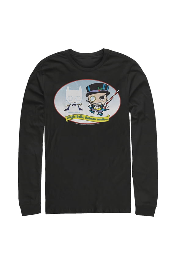 Men's Batman Christmas Naughty Penguin Long Sleeve Shirt Black Medium
