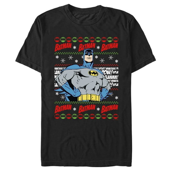 Men's Batman Christmas Sweater  Graphic Tee Black 3X Large