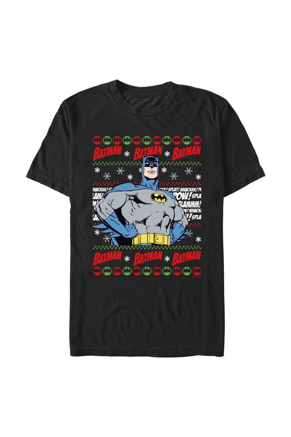 Men's Batman Christmas Sweater Graphic Tee Black Large