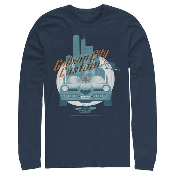 Men's Batman Custom Batmobile  Long Sleeve Shirt Navy Blue Small