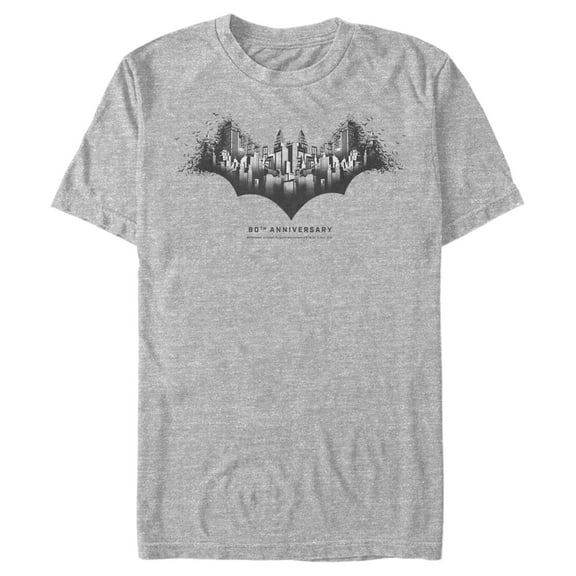 Men's Batman Gotham Skyline Bat Shape Graphic Tee Athletic Heather Small