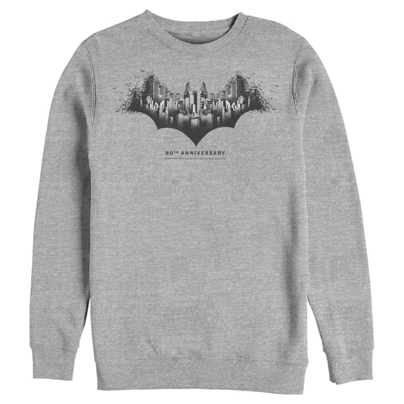 Men's Batman Gotham Skyline Bat Shape Sweatshirt Athletic Heather Medium