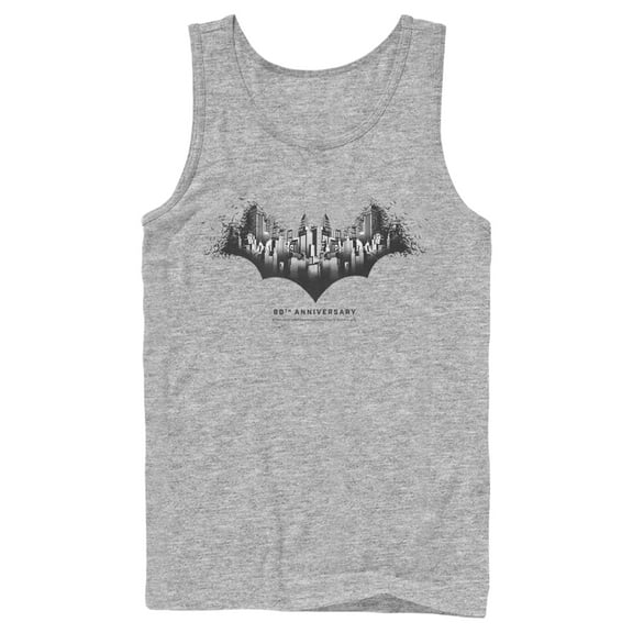 Men's Batman Gotham Skyline Bat Shape Tank Top Athletic Heather Large
