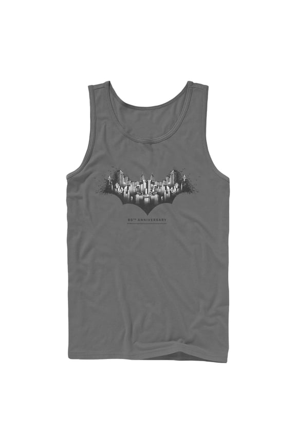 Men's Batman Gotham Skyline Bat Shape Tank Top Charcoal Medium