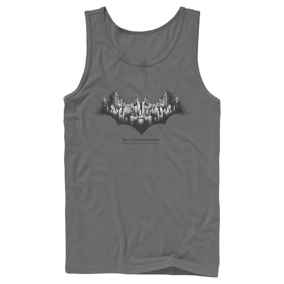 Men's Batman Gotham Skyline Bat Shape Tank Top Charcoal X Large