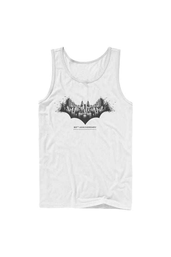 Men's Batman Gotham Skyline Bat Shape Tank Top White X Large