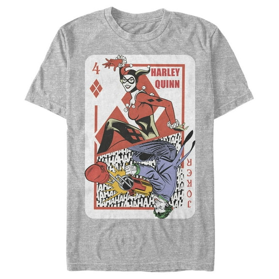 Men's Batman Harley Quinn Joker Poker Card  Graphic Tee Athletic Heather Small