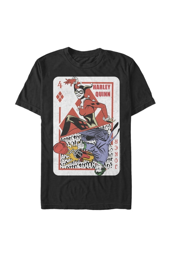 Men's Batman Harley Quinn Joker Poker Card Graphic Tee Black Medium
