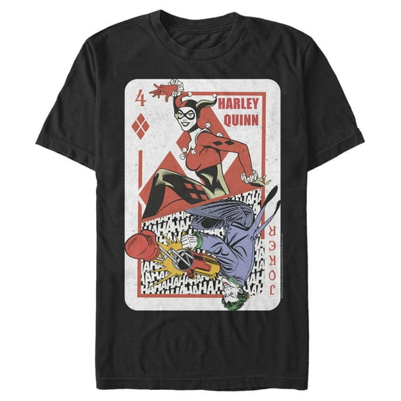 Men's Batman Harley Quinn Joker Poker Card  Graphic Tee Black Small