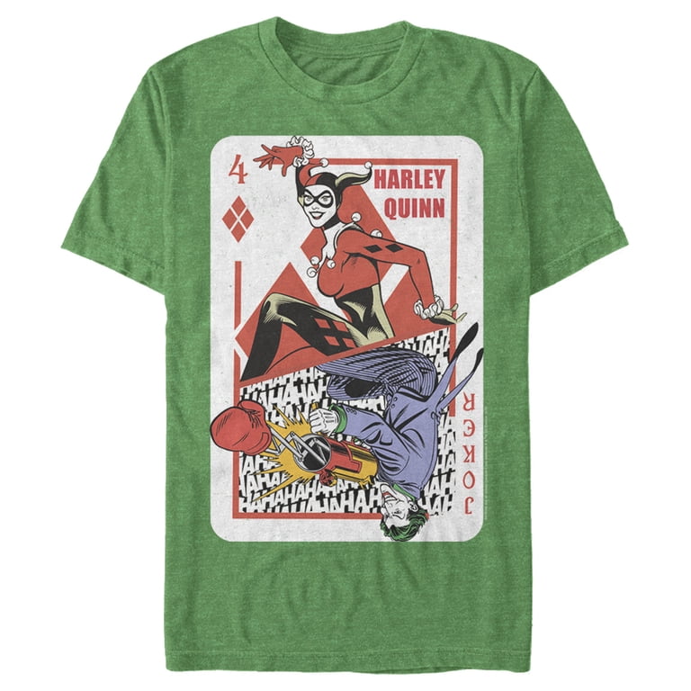 harley quinn card sleeves Men's Batman Joker Poker Graphic Tee Kelly Heather 2X Large The set includes a striking black short sleeve tee shirt crafted from a comfortable blend of 60% cotton and 40% polyester Harley Quinn Long Sleeve Blouse