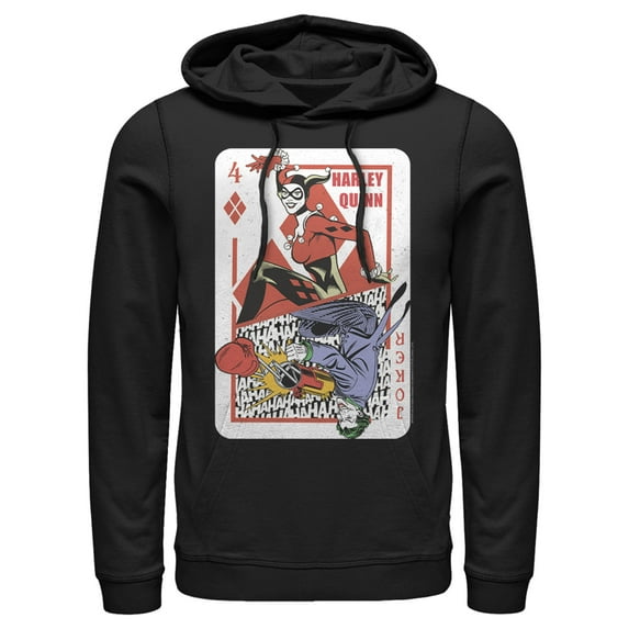 Men's Batman Harley Quinn Joker Poker Card Pull Over Hoodie Black 3X Large