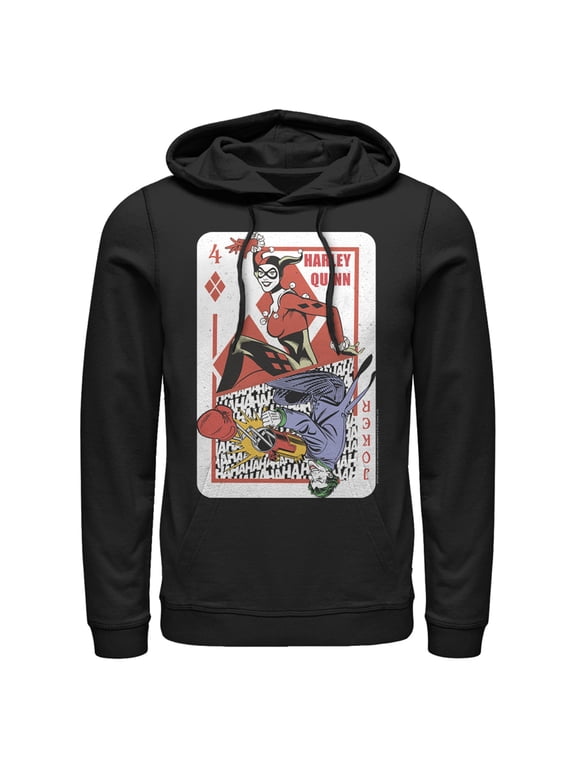 Men's Batman Harley Quinn Joker Poker Card Pull Over Hoodie Black Medium
