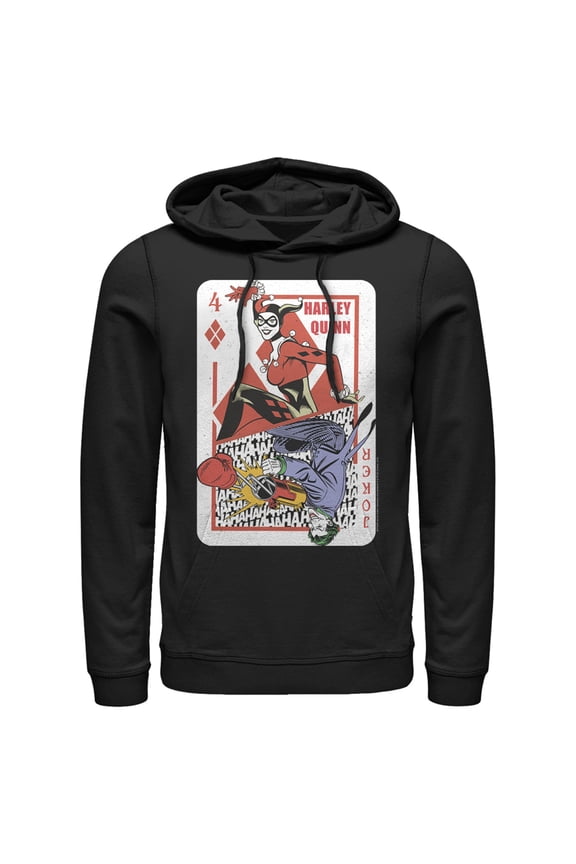 Men's Batman Harley Quinn Joker Poker Card Pull Over Hoodie Black Medium