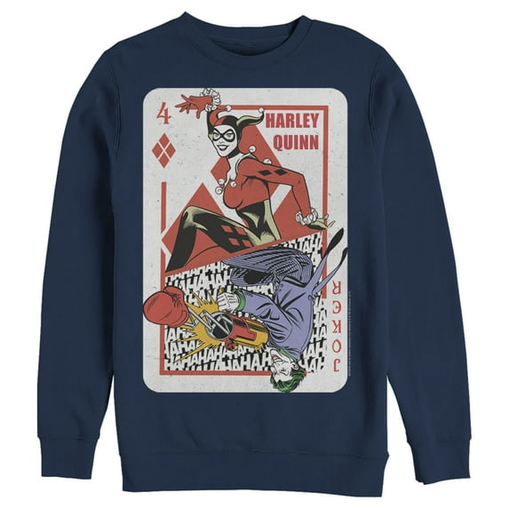 Men's Batman Harley Quinn Joker Poker Card Sweatshirt Navy Blue Medium