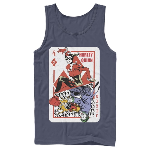 Men's Batman Harley Quinn Joker Poker Card Tank Top Navy Blue Medium
