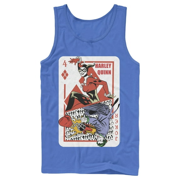 Men's Batman Harley Quinn Joker Poker Card Tank Top Royal Blue Medium