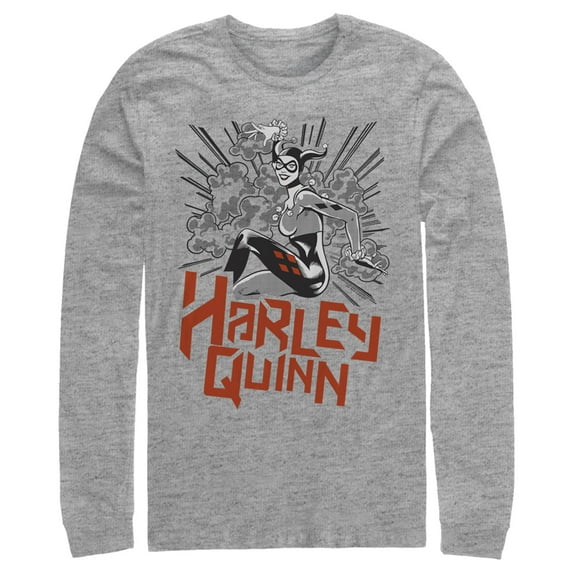 Men's Batman Harley Quinn Retro Explosion Long Sleeve Shirt Athletic Heather Large