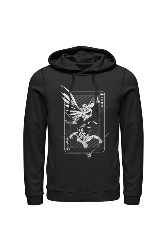 Men's Batman Hero vs Villain Playing Card Pull Over Hoodie Black X Large