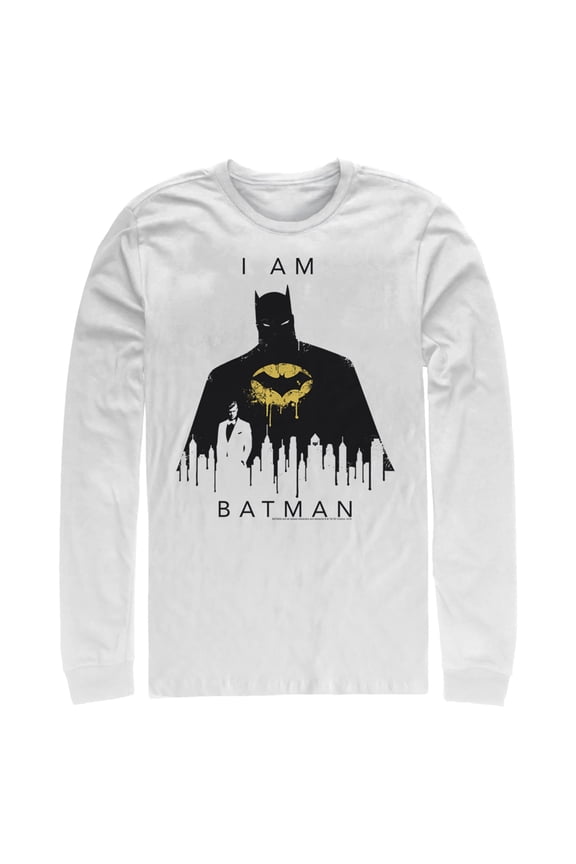 Men's Batman I Am Gotham Drip Long Sleeve Shirt White Large