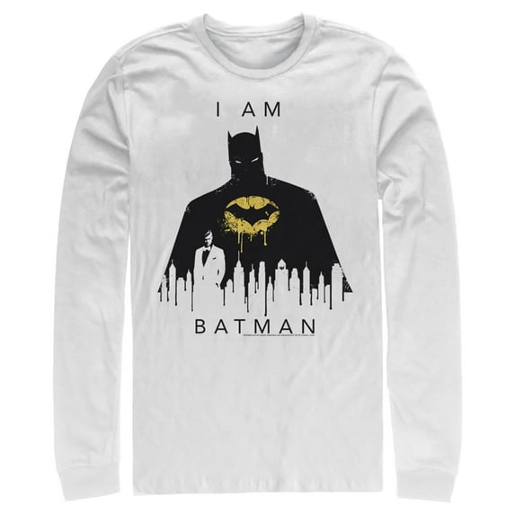 Men's Batman I Am Gotham Drip Long Sleeve Shirt White Medium