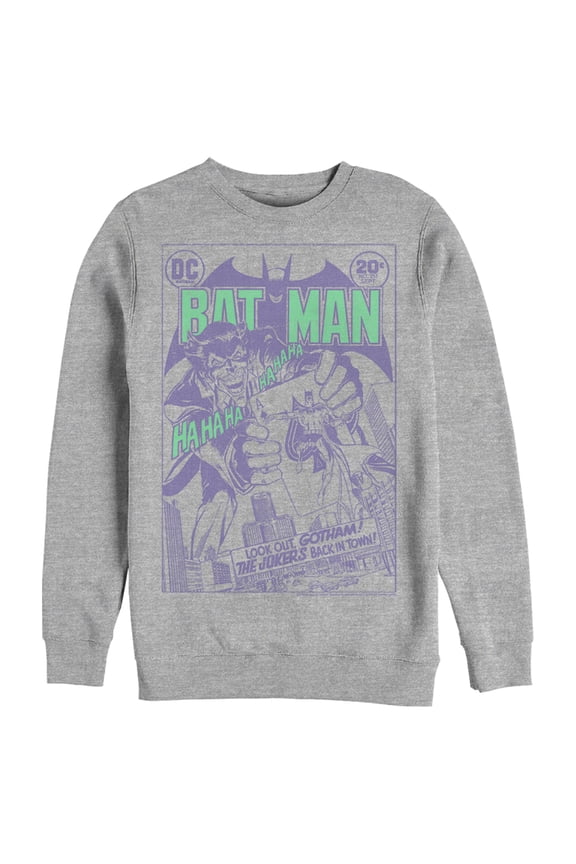 Men's Batman Joker Back in Town Sweatshirt Athletic Heather Medium