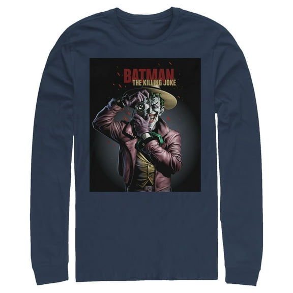 Men's Batman Joker Camera Poster  Long Sleeve Shirt Navy Blue Small