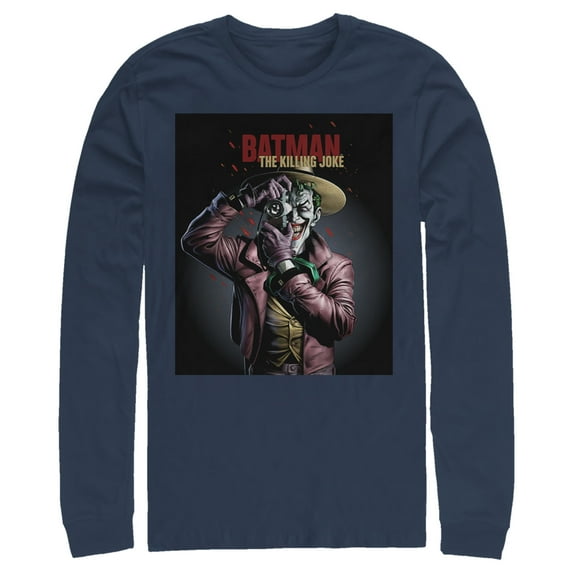 Men's Batman Joker Camera Poster Long Sleeve Shirt Navy Blue Small
