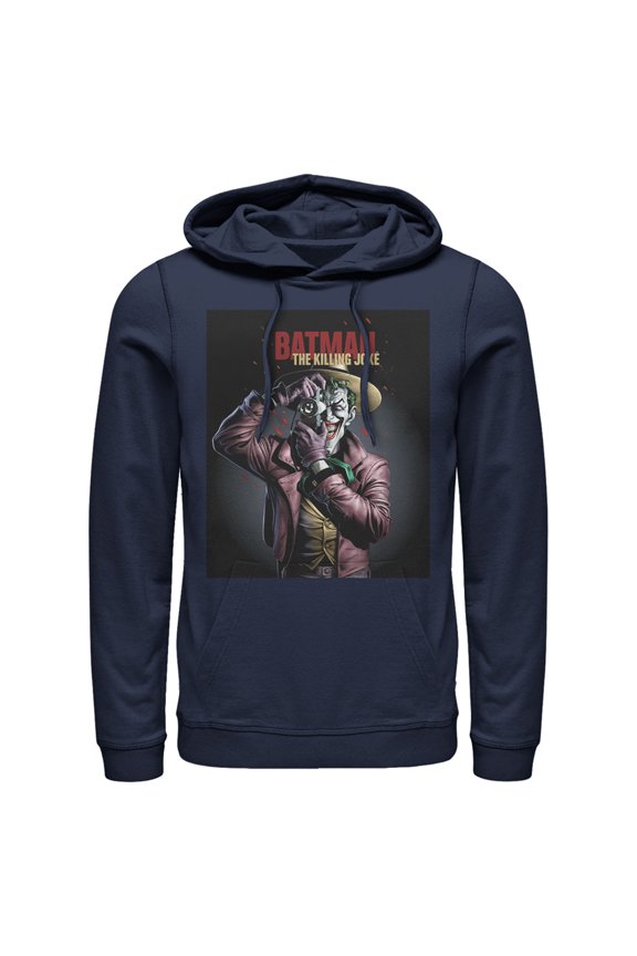 Men's Batman Joker Camera Poster Pull Over Hoodie Navy Blue Small