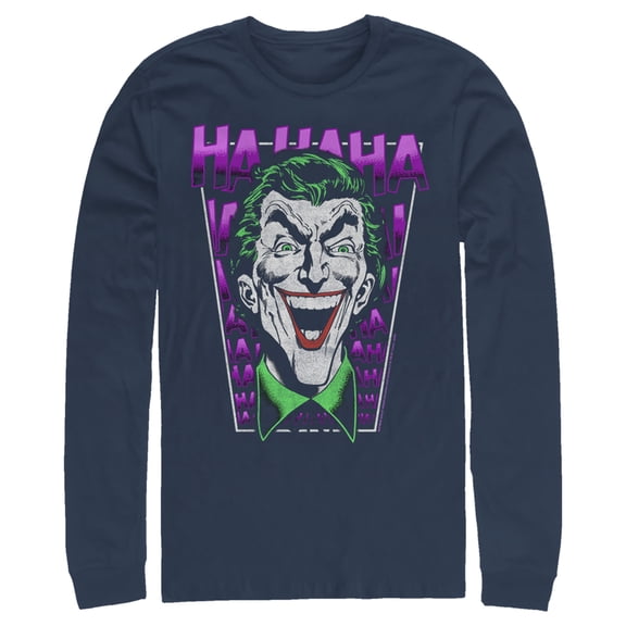 Men's Batman Joker Ha Ha Frame Long Sleeve Shirt Navy Blue Small