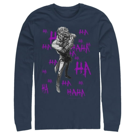 Men's Batman Joker Ha Ha  Long Sleeve Shirt Navy Blue Small