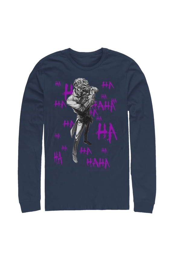 Men's Batman Joker Ha Ha  Long Sleeve Shirt Navy Blue Small