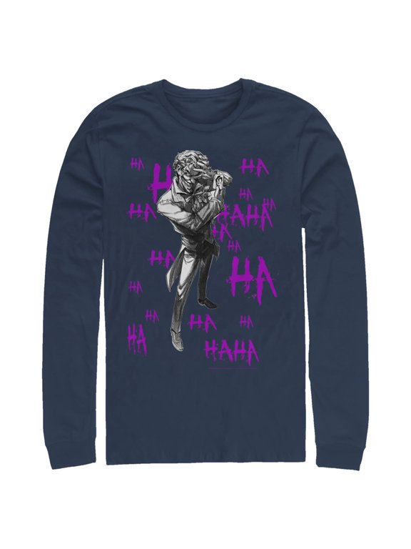 Men's Batman Joker Ha Ha Long Sleeve Shirt Navy Blue Small