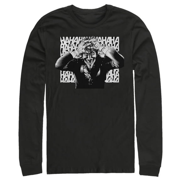 Men's Batman Joker Hahaha Crazed Look  Long Sleeve Shirt Black 2X Large
