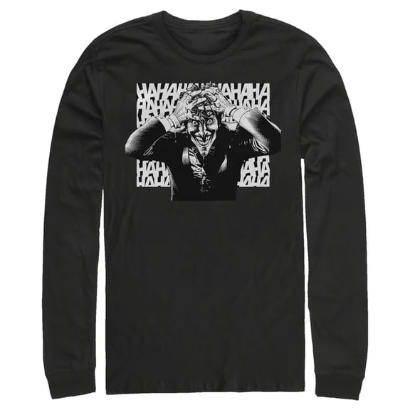 Men's Batman Joker Hahaha Crazed Look Long Sleeve Shirt Black X Large