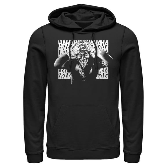 Men's Batman Joker Hahaha Crazed Look Pull Over Hoodie Black Large