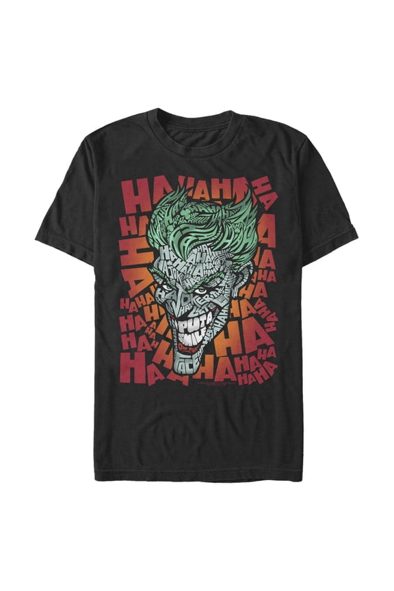 Men's Batman Joker Laugh Background Text Graphic Tee Black 2X Large