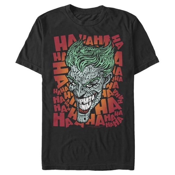 Men's Batman Joker Laugh Background Text Graphic Tee Black Small