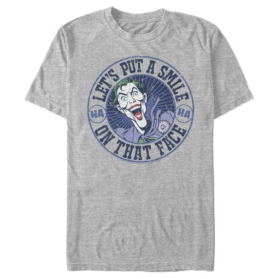 Men's Batman Joker Let's Put a Smile On That Face Graphic Tee Athletic Heather Large