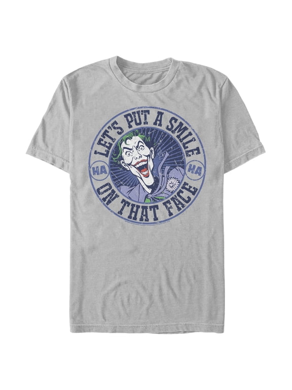 Men's Batman Joker Let's Put a Smile On That Face Graphic Tee Silver 3X Large