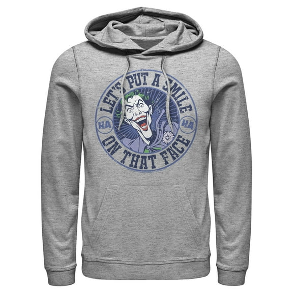 Men's Batman Joker Let's Put a Smile On That Face  Pull Over Hoodie Athletic Heather Small