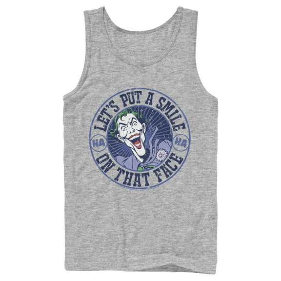 Men's Batman Joker Let's Put a Smile On That Face Tank Top Athletic Heather 2X Large