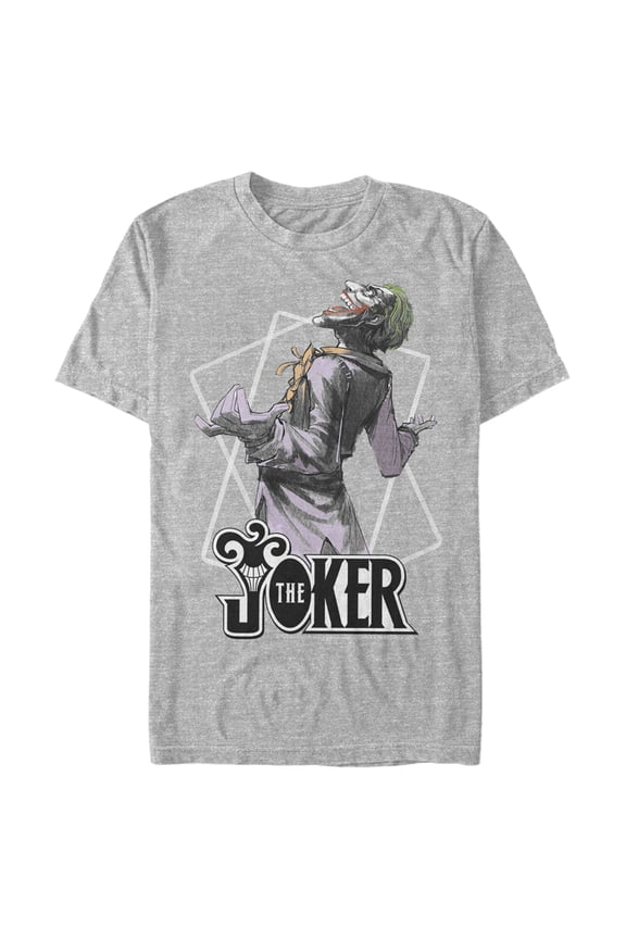 Men's Batman Joker Maniacal Card Graphic Tee Athletic Heather Large Tall