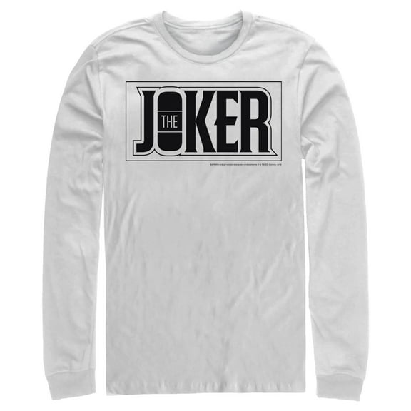 Men's Batman Joker Text Logo  Long Sleeve Shirt White Small