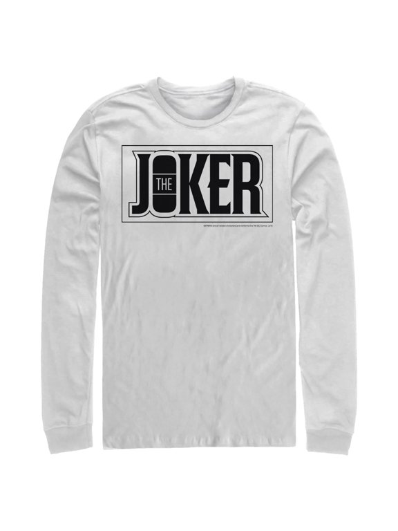 Men's Batman Joker Text Logo Long Sleeve Shirt White X Large