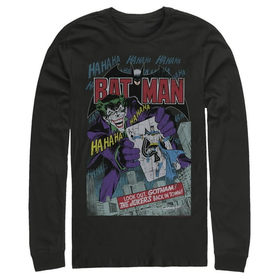 Men's Batman Joker Vintage Card Long Sleeve Shirt Black Large